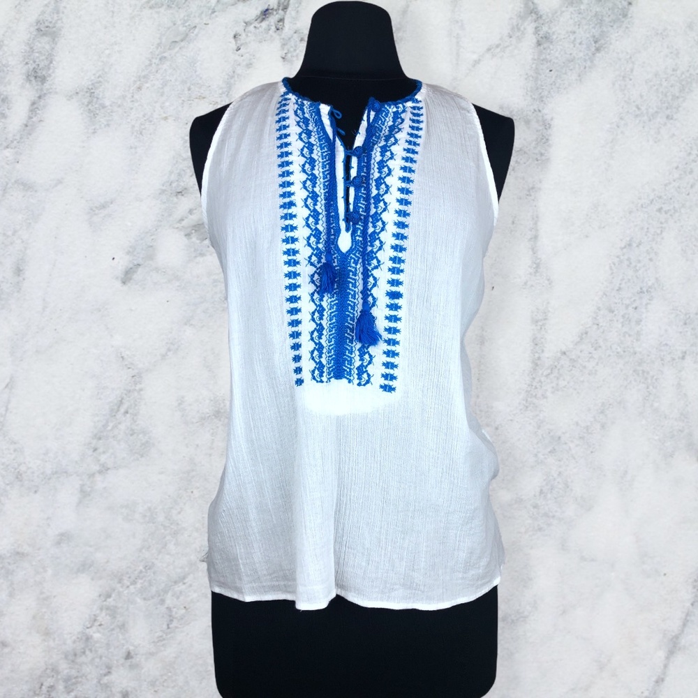 Lauren Ralph Lauren Linen Crepe Sleeveless Blouse Large
